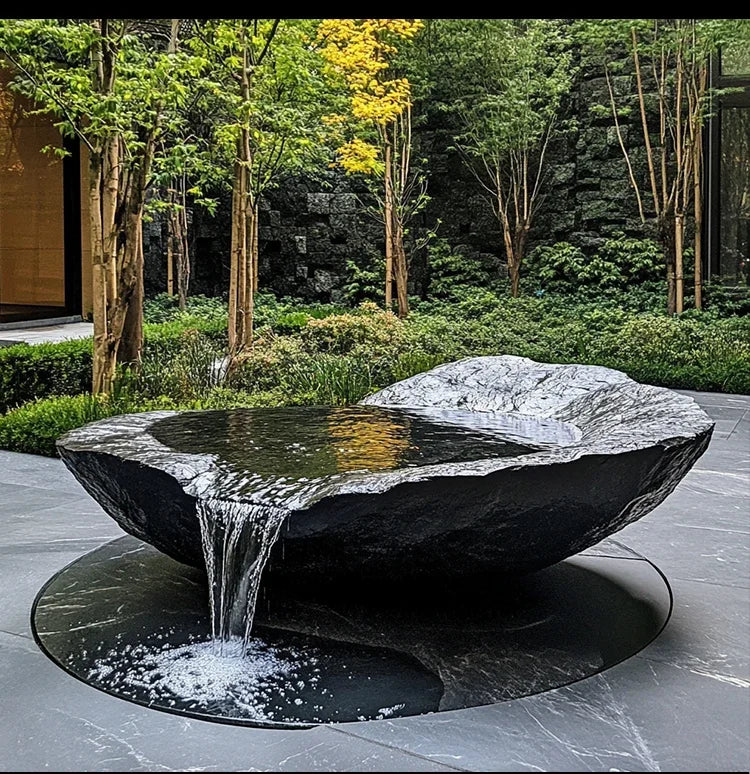 FZ Black Mountain stone water bowl basin courtyard