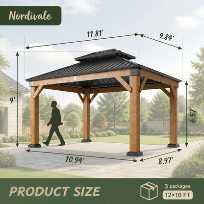 Nordivale 10x12FT Cedar Wood Hardtop Gazebo
