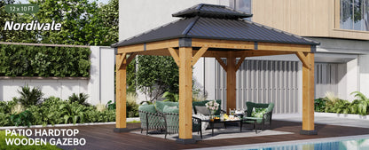 Nordivale 10x12FT Cedar Wood Hardtop Gazebo