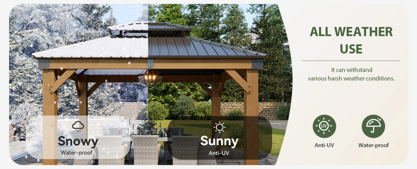 Nordivale 10x12FT Cedar Wood Hardtop Gazebo