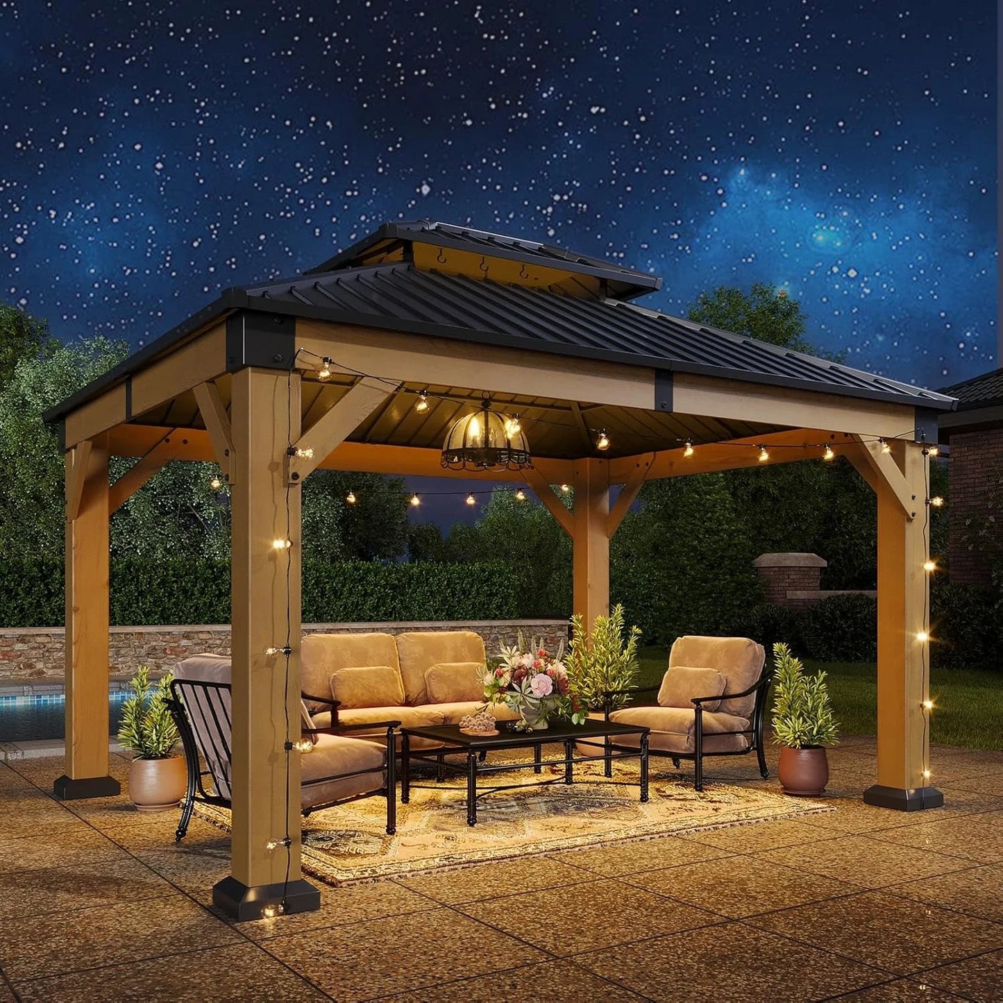 Nordivale 10x12FT Cedar Wood Hardtop Gazebo
