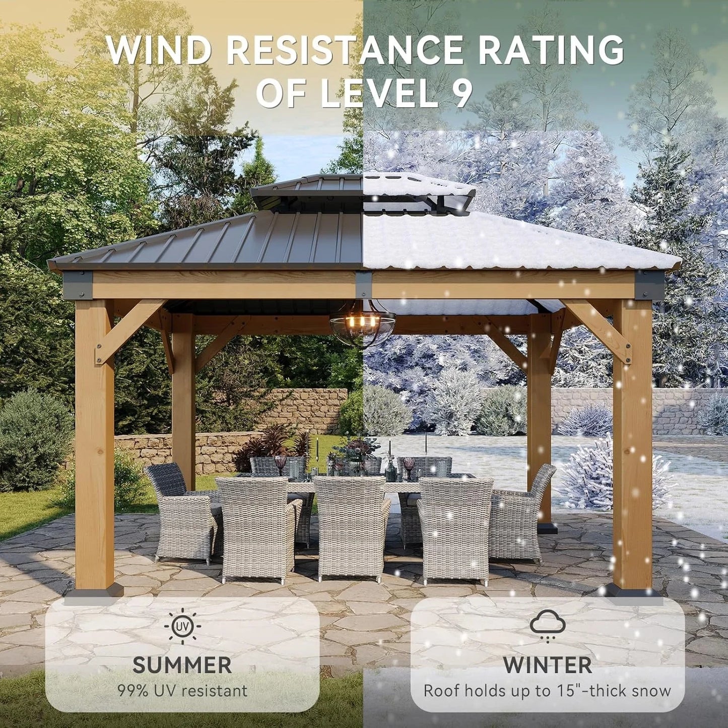 Nordivale 10x12FT Cedar Wood Hardtop Gazebo