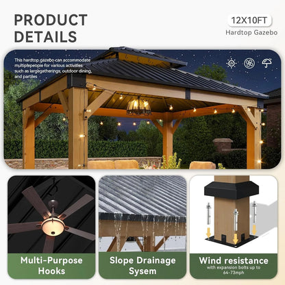 Nordivale 10x12FT Cedar Wood Hardtop Gazebo