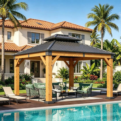 Nordivale 10x12FT Cedar Wood Hardtop Gazebo