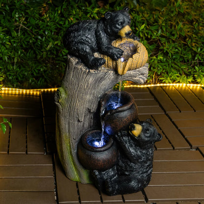 Bear Outdoor Water Fountain with LED Lights Cascading