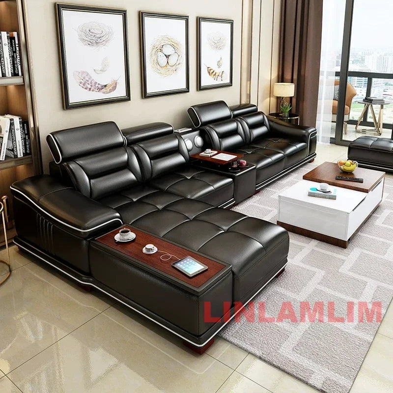 Italinan Genuine Leather L-Shaped Sectional Sofa