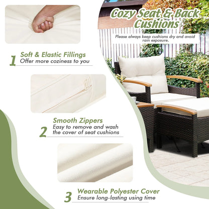 5PCS Patio Rattan Furniture Set Sofa Ottoman Cushioned