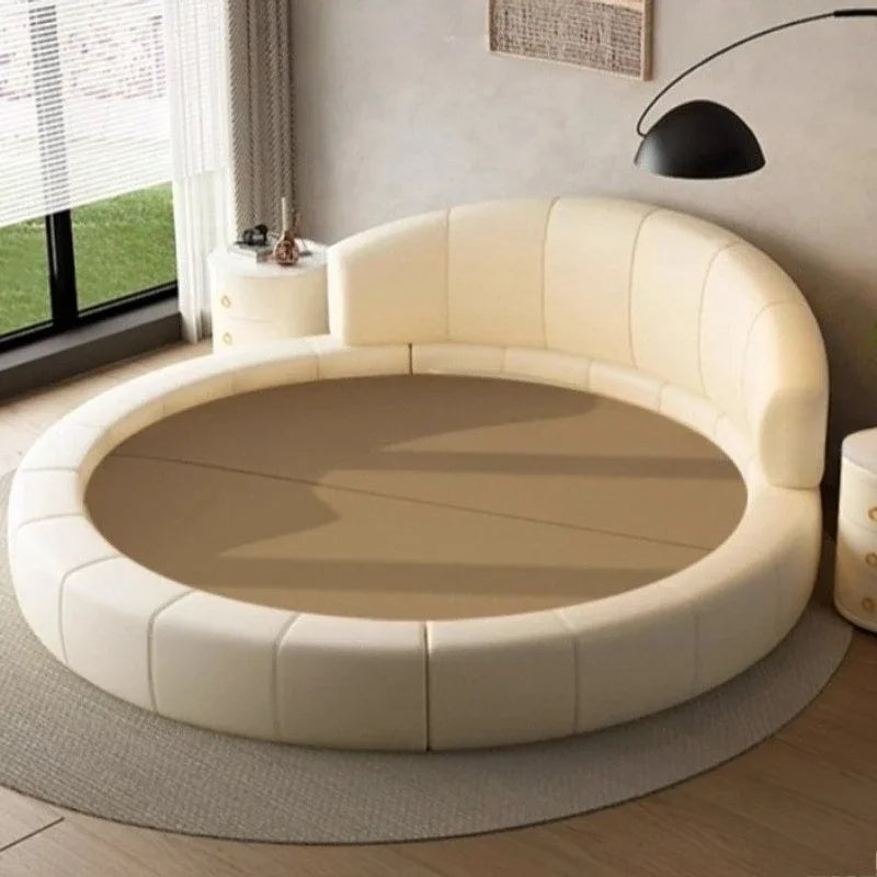 Luxury Modern Genuine Leather Round Double Bed