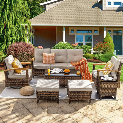 7 Pieces Patio Furniture Sets,PE Wicker Outdoor Furniture