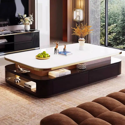 White Glass Coffee Table Black Decoration Drawer
