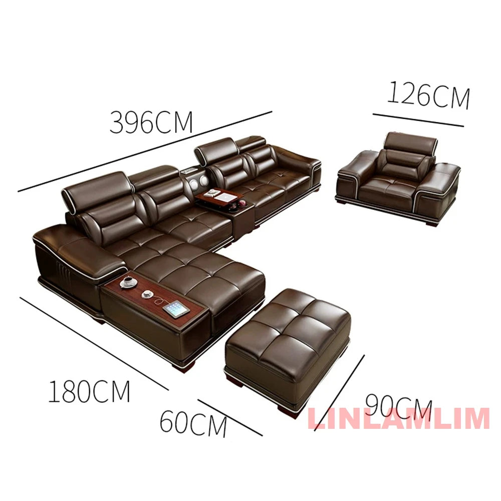 Italinan Genuine Leather L-Shaped Sectional Sofa