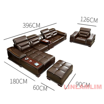 Italinan Genuine Leather L-Shaped Sectional Sofa