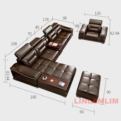 Italinan Genuine Leather L-Shaped Sectional Sofa
