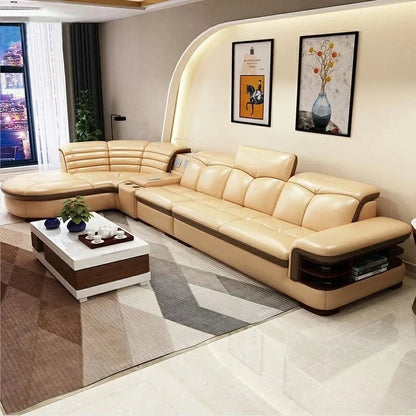 Luxury L-Shaped Genuine Leather Sectional Sofa