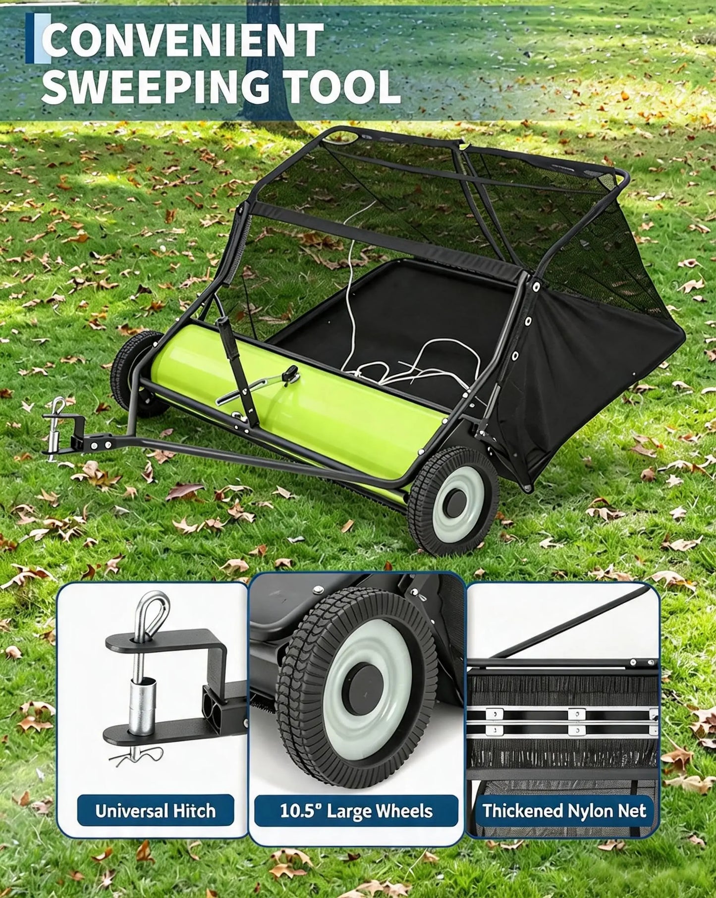 Large-Path Tow-Behind Lawn Sweeper – 42-52 Inch