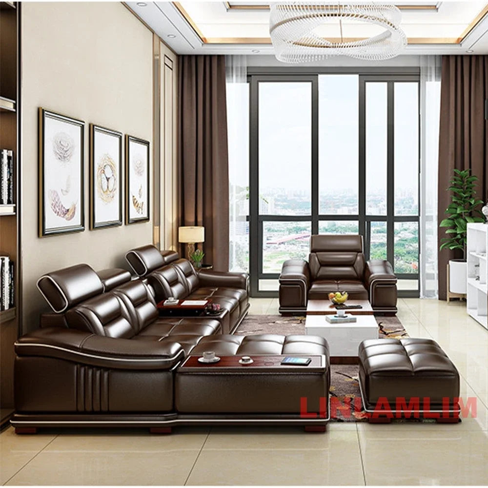 Italinan Genuine Leather L-Shaped Sectional Sofa