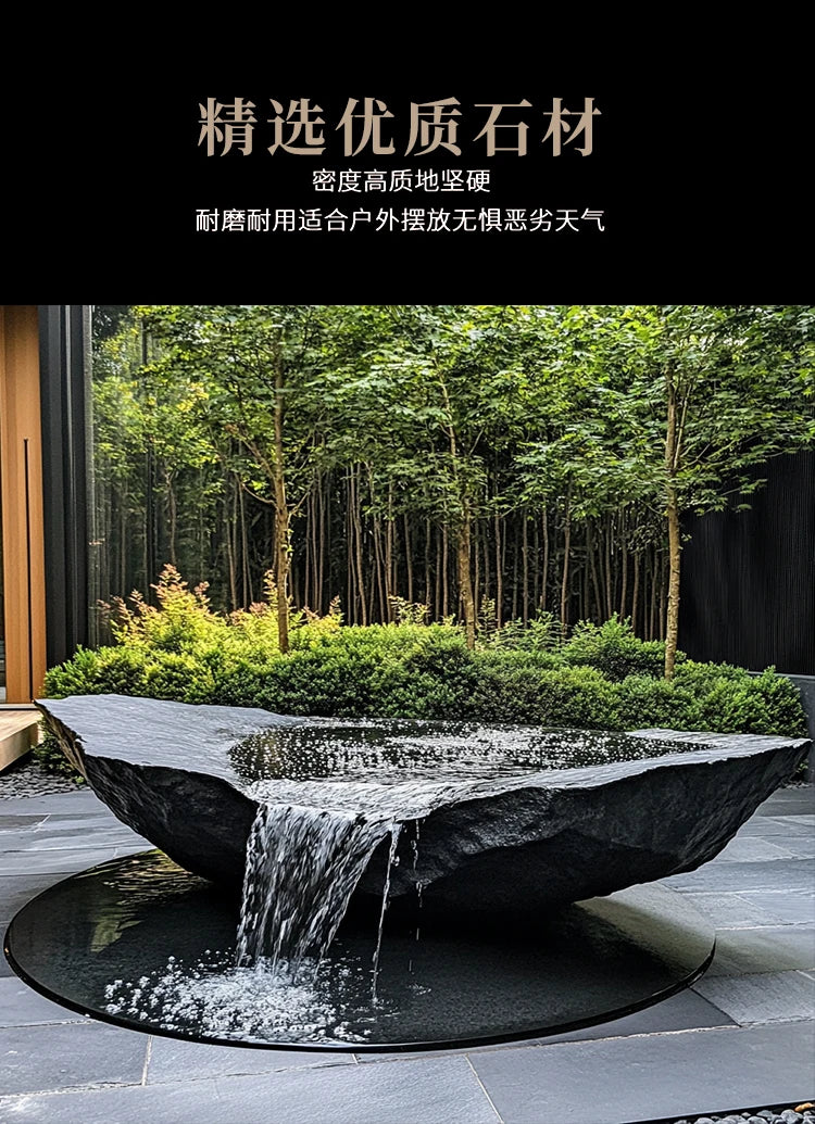 FZ  Black Mountain stone water bowl basin courtyard
