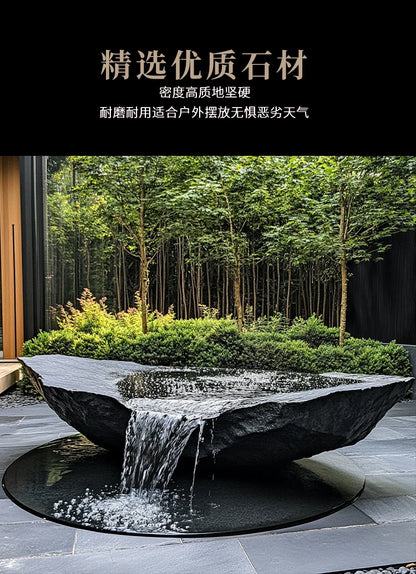 FZ  Black Mountain stone water bowl basin courtyard