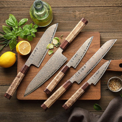 HEZHEN 5PC Knife Set 37 Layers Tri-Color Copper