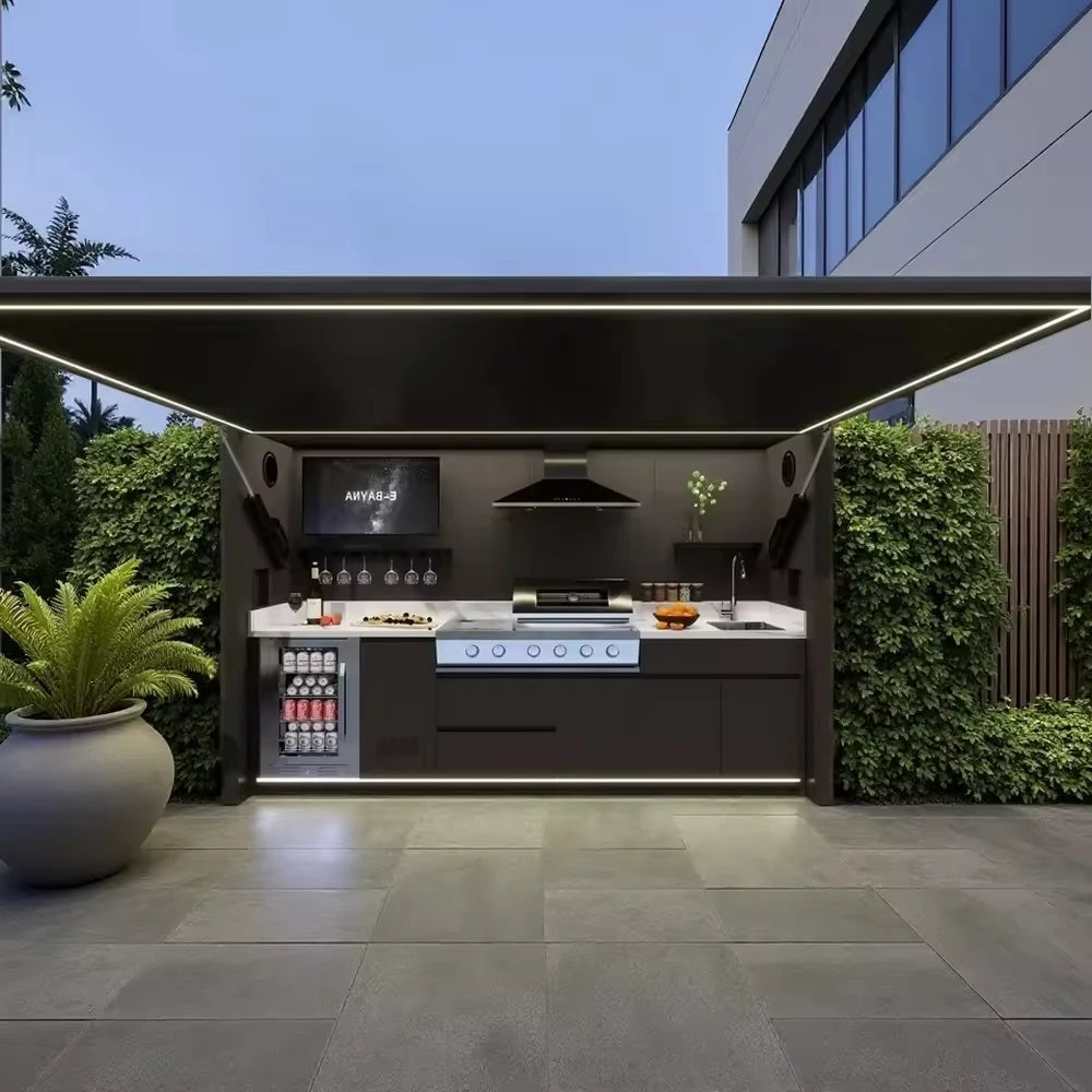 Garden Kitchen with Modular Cabinets and Grill