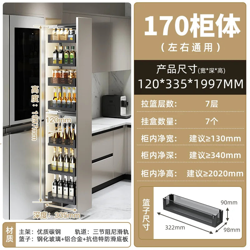 High cabinet pull basket extremely narrow kitchen