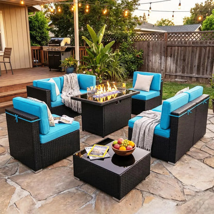 8 Pieces Patio Furniture Set with 44" Propane Gas Fire Pit