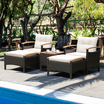 5PCS Patio Rattan Furniture Set Sofa Ottoman Cushioned