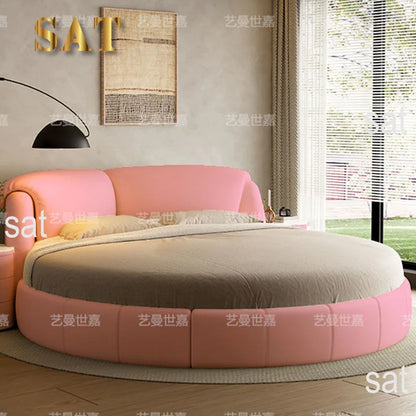 Luxury Modern Genuine Leather Round Double Bed