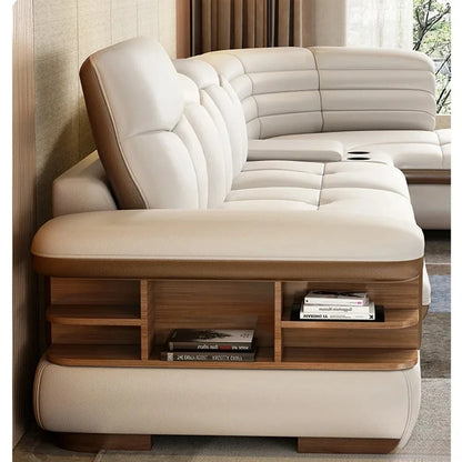 Luxury L-Shaped Genuine Leather Sectional Sofa