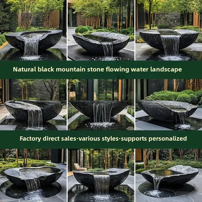 FZ  Black Mountain stone water bowl basin courtyard