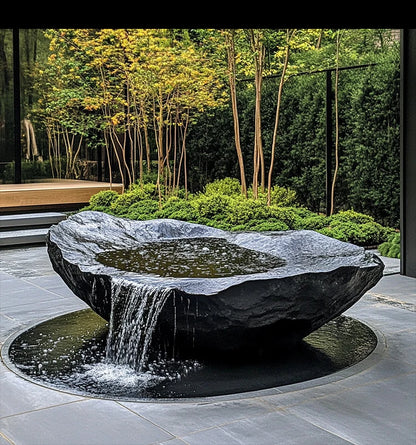 FZ  Black Mountain stone water bowl basin courtyard
