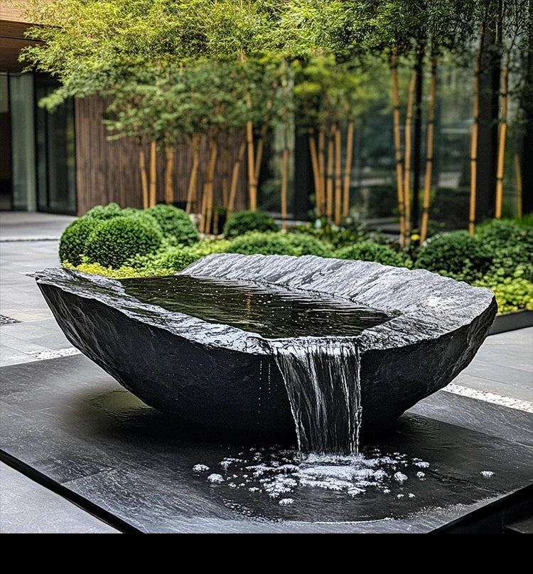 FZ  Black Mountain stone water bowl basin courtyard