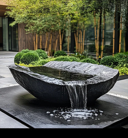 FZ  Black Mountain stone water bowl basin courtyard