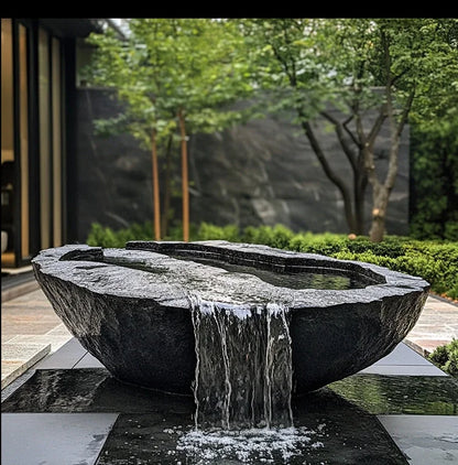 FZ  Black Mountain stone water bowl basin courtyard
