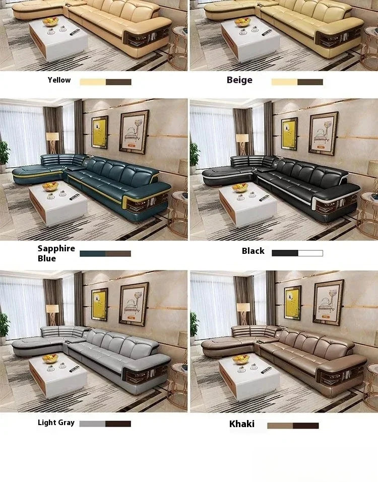 Luxury L-Shaped Genuine Leather Sectional Sofa