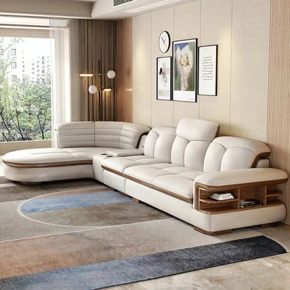 Luxury L-Shaped Genuine Leather Sectional Sofa