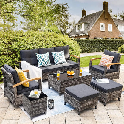 7 Pieces Patio Furniture Sets,PE Wicker Outdoor Furniture