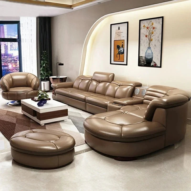 Luxury L-Shaped Genuine Leather Sectional Sofa