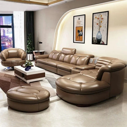 Luxury L-Shaped Genuine Leather Sectional Sofa