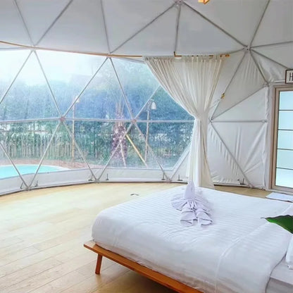Flame retardant geodesic dome tent, aluminum foil