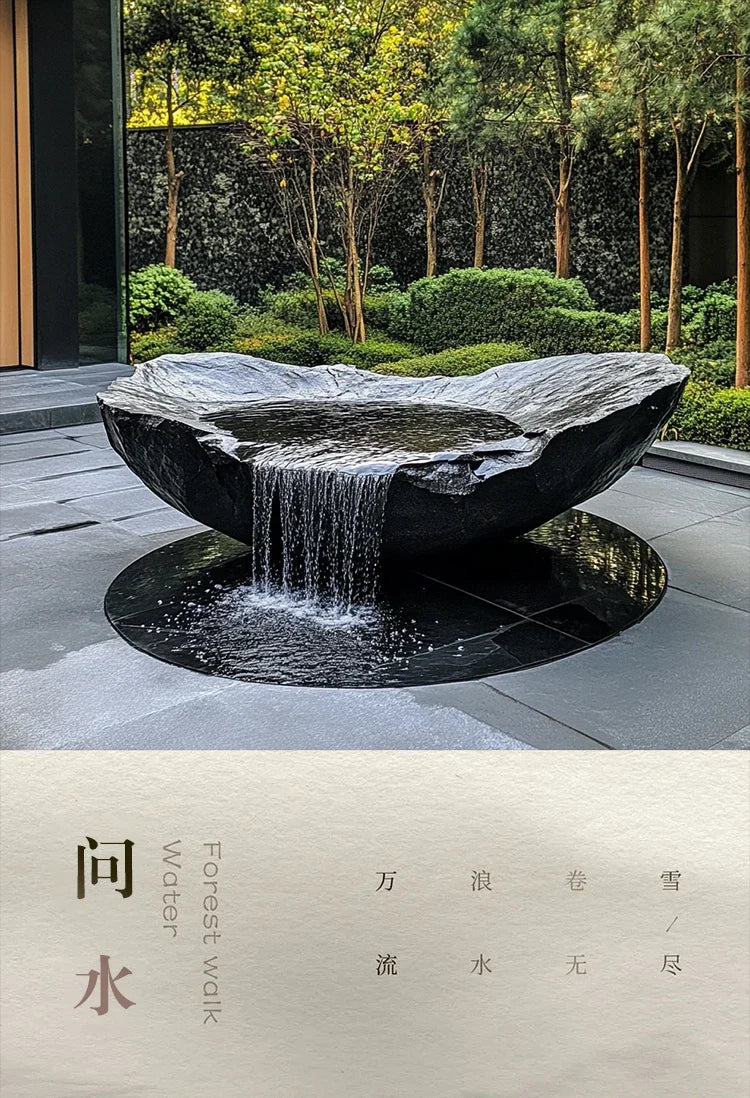 FZ  Black Mountain stone water bowl basin courtyard