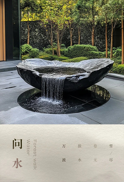 FZ  Black Mountain stone water bowl basin courtyard