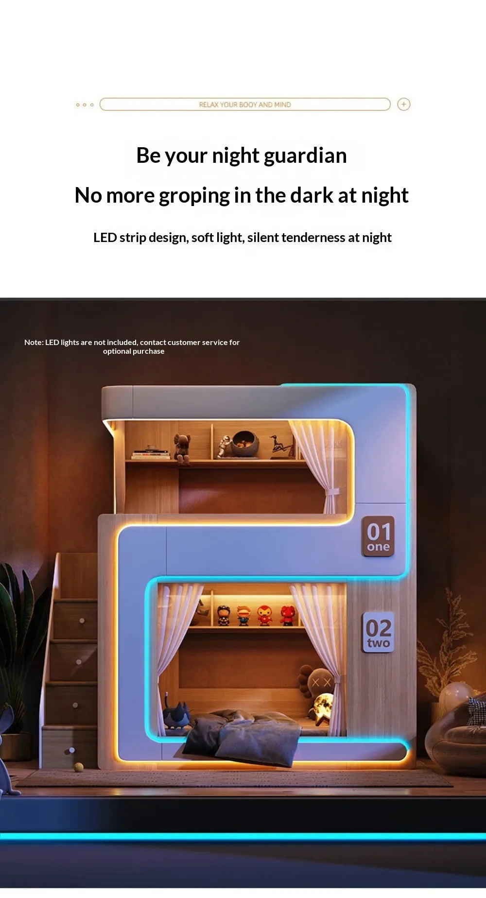 Simple Small Space Bunk Bed for Kids Floating Style