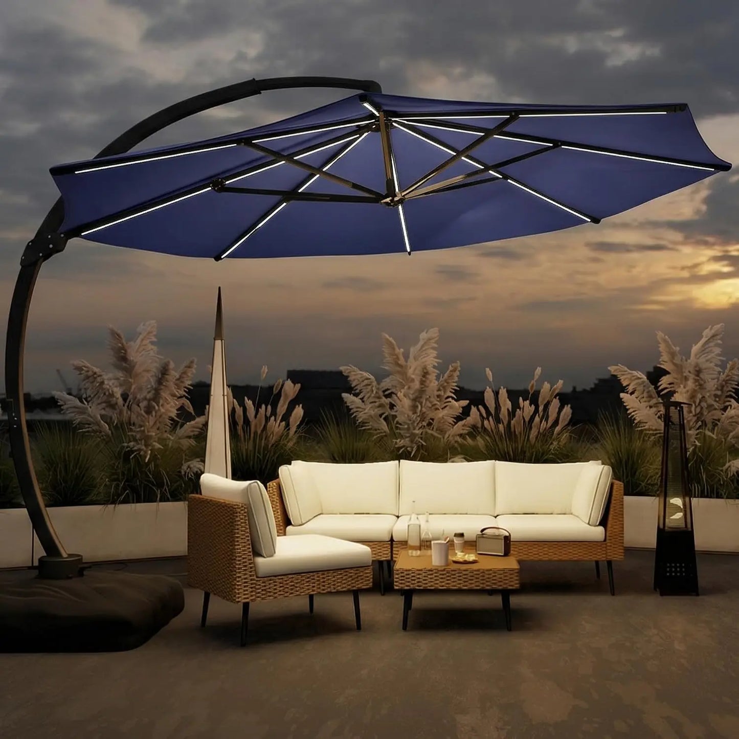 11FT Solar Powered LED Light Cantilever Patio Umbrella