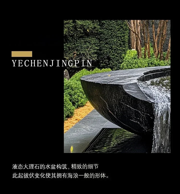 FZ  Black Mountain stone water bowl basin courtyard
