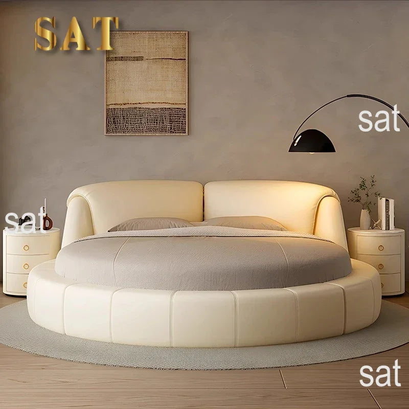 Luxury Modern Genuine Leather Round Double Bed