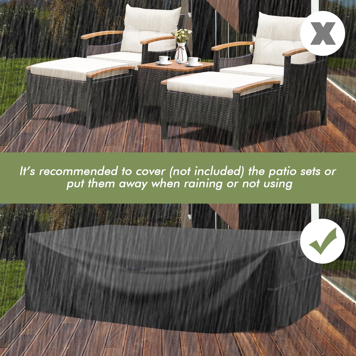 5PCS Patio Rattan Furniture Set Sofa Ottoman Cushioned