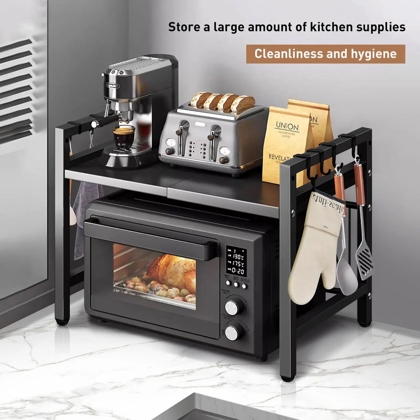 1pc Expandable 42-64cm Microwave Shelf Organizer