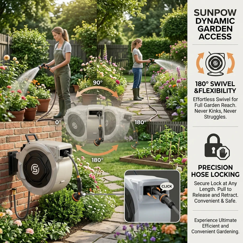 SUNPOW Retractable Garden Hose Reel,5/8in×100FT