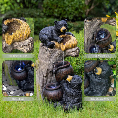 Bear Outdoor Water Fountain with LED Lights Cascading